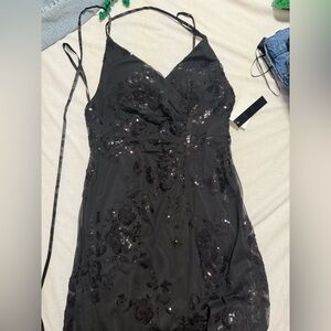 Xtraordinary Black Floral Sequin Dress